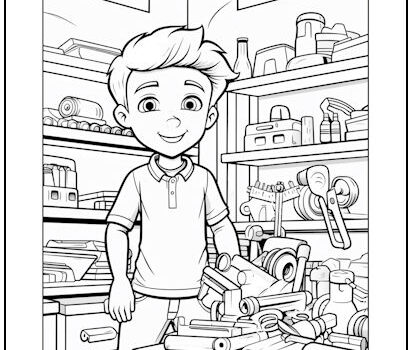 Boy in Workshop Coloring Page