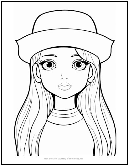 Girl in Hat Coloring Page | Print it Free