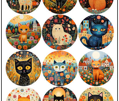 Cat Naive Art 2-1/4″ Fridge Magnet Designs