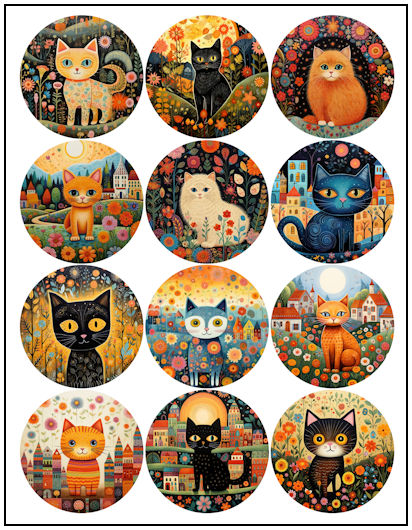 Cat Naive Art 2-1/4" Fridge Magnet Designs