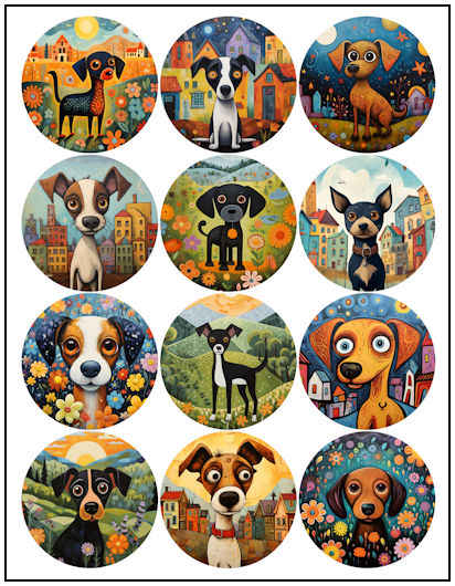 Dog Naive Art 2-1/4" Fridge Magnet Designs