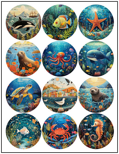 Marine Life 2-1/4" Fridge Magnet Designs