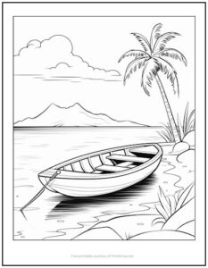 Island Rowboat Coloring Page | Print it Free