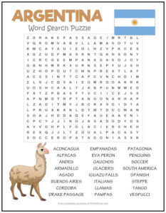 Argentina Word Search Puzzle Print it Free