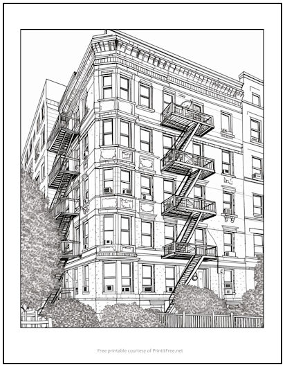 Downtown Apartment Coloring Page