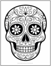 Daisies and Swirls Sugar Skull Coloring Page | Print it Free