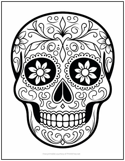 Daisies and Swirls Sugar Skull Coloring Page | Print it Free