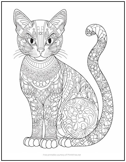Zentangle Cat Coloring Page | Print it Free