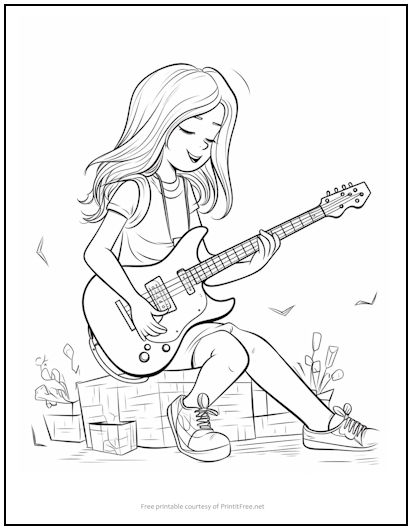 Girl Playing Guitar Coloring Page | Print it Free