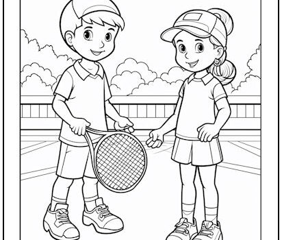 Kids Playing Tennis Coloring Page