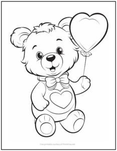 Heart Balloon Bear Coloring Page | Print it Free