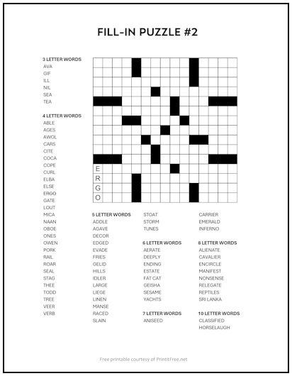 Fill-In Puzzle #2 | Print it Free