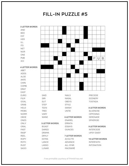 Fill-In Puzzle #5 | Print it Free