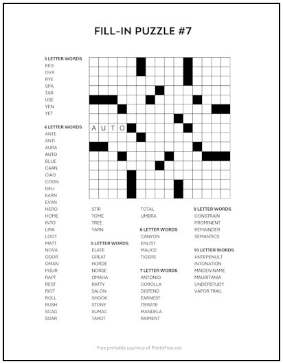 Fill-In Puzzle #7 | Print it Free