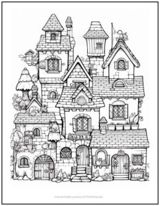 Whimsical Mansion Coloring Page | Print it Free