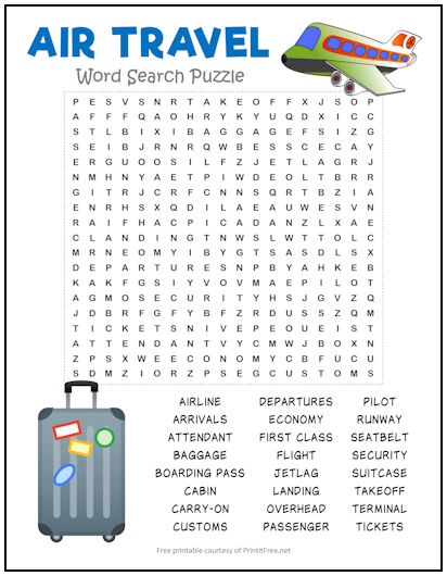 Air Travel Word Search Puzzle