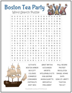 Boston Tea Party Word Search Puzzle 