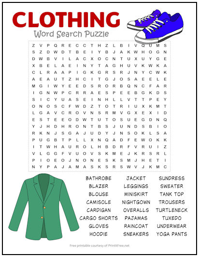 Clothing Word Search Puzzle | Print it Free