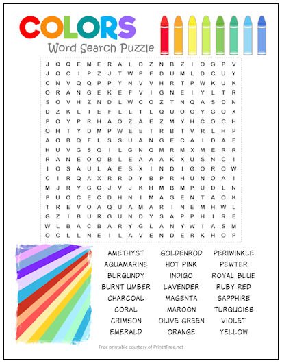 Colors Word Search Puzzle