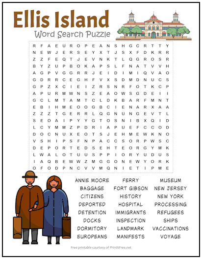 Ellis Island Word Search Puzzle