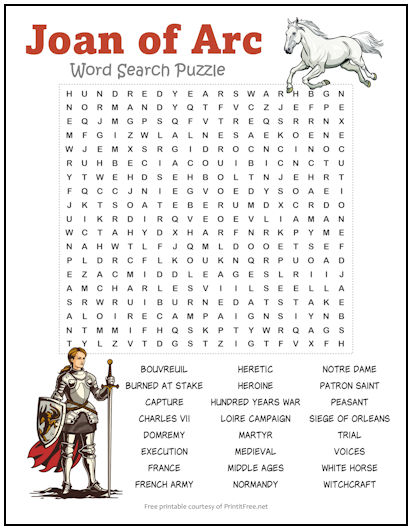 Joan of Arc Word Search Puzzle