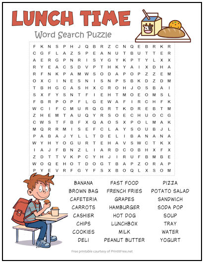 Lunch Time Word Search Puzzle