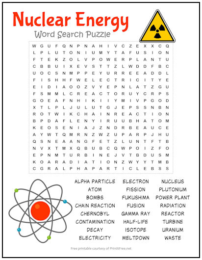 Nuclear Energy Word Search Puzzle