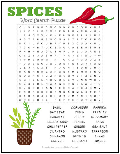 Spices Word Search Puzzle