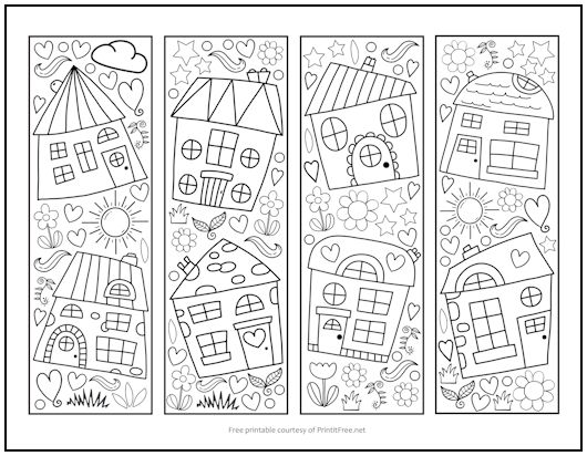 Whimsical Houses Bookmarks to Color