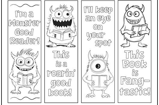 Monster Bookmarks to Color