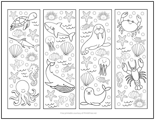 Ocean Life Bookmarks to Color