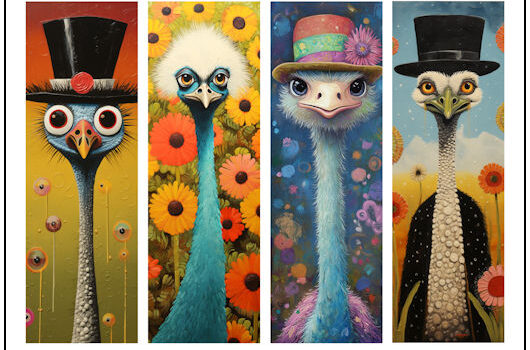 Whimsical Ostriches Full Color Bookmarks