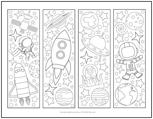 Outer Space Bookmarks to Color