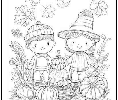 Harvest Kids Fall Coloring Page