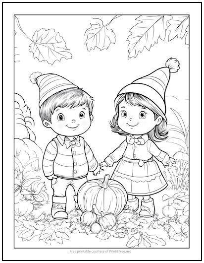 Autumn Kids Coloring Page