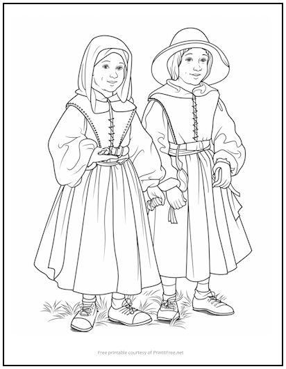 Thanksgiving Pilgrims Coloring Page