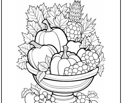 Happy Thanksgiving Harvest Bowl Coloring Page