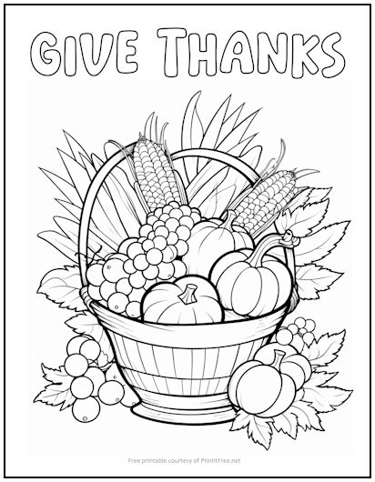 Thanksgiving Give Thanks Coloring Page