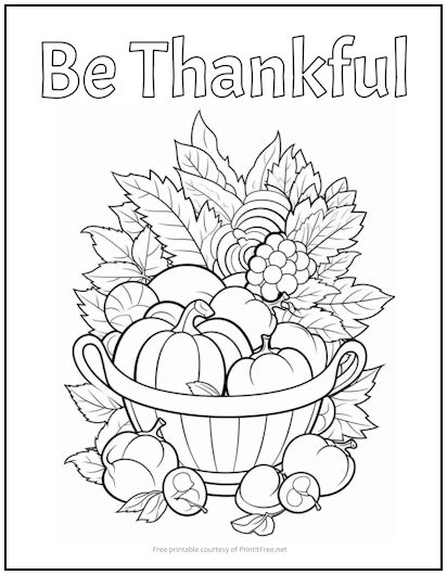 Be Thankful Fall Harvest Coloring Page