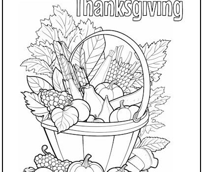 Happy Thanksgiving Basket Coloring Page