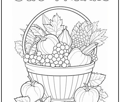 Give Thanks Harvest Basket Coloring Page