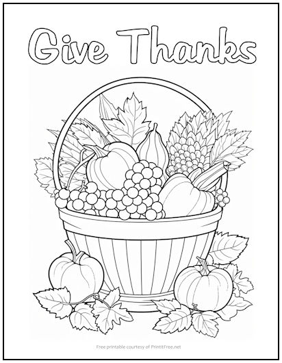 Give Thanks Harvest Basket Coloring Page