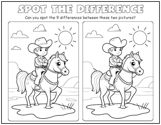 Cowboy and Horse Spot the Difference Picture Puzzle