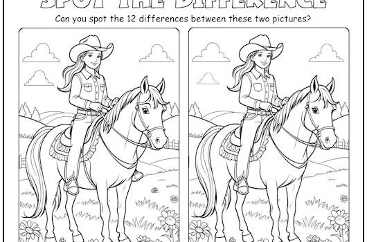 Cowgirl and Horse Spot the Difference Picture Puzzle