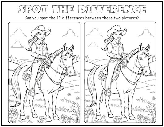 Cowgirl and Horse Spot the Difference Picture Puzzle