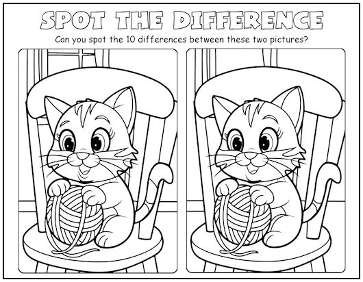 Kitten with Yarn Spot the Difference Picture Puzzle