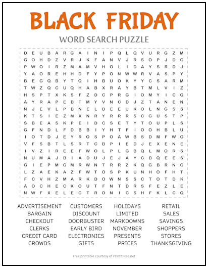 Black Friday Word Search Puzzle