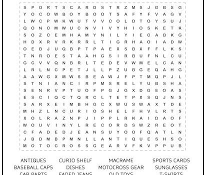 Flea Market Finds Word Search Puzzle