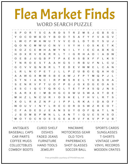 Flea Market Finds Word Search Puzzle