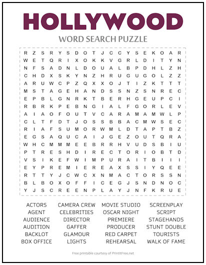 Hollywood Word Search Puzzle